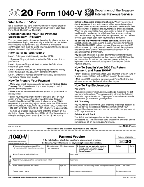 IRS Form 1040-V 2020 Printable Pdf