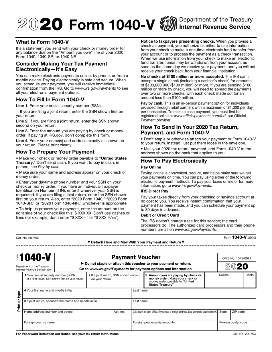 IRS Form 1040-V Payment Voucher, Page 1