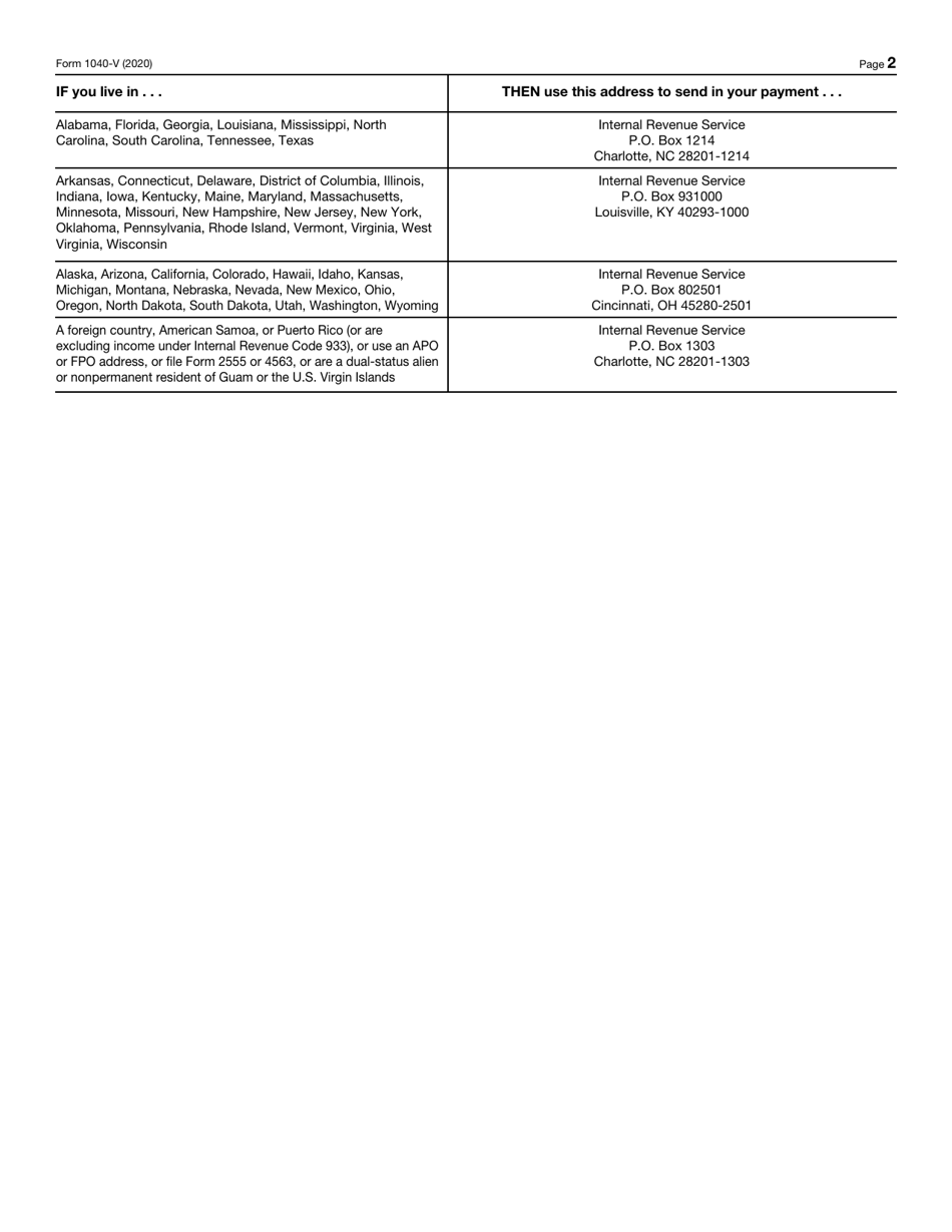 IRS Form 1040-V Payment Voucher, Page 2