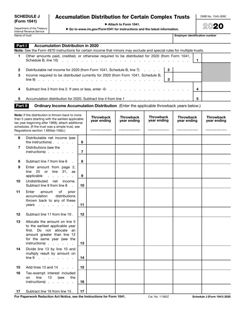 IRS Form 1041 Schedule J 2020 Printable Pdf