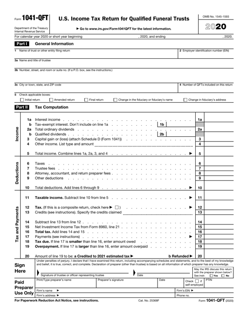 Irs Form 1041 Qft 2020 Fill Out Sign Online And Download Fillable