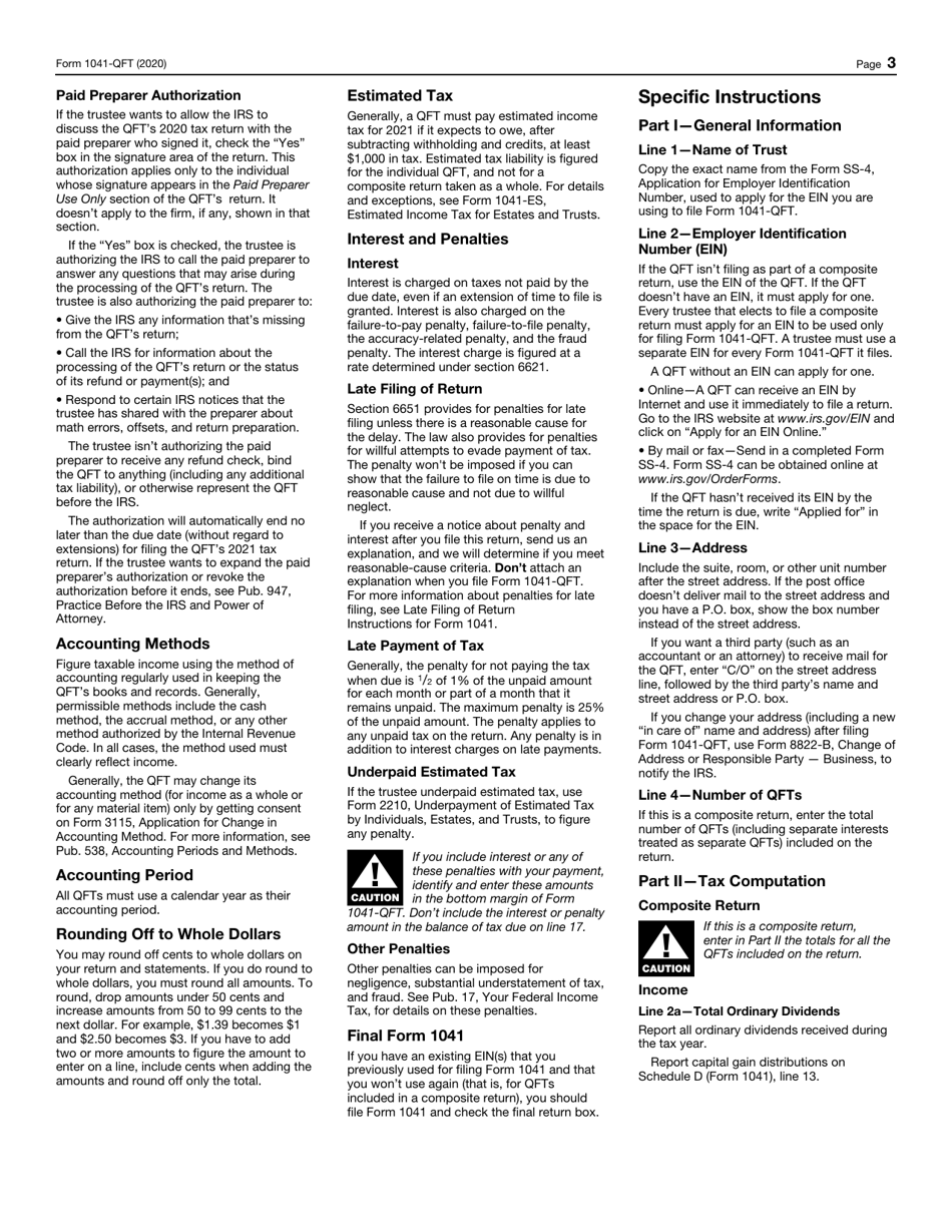 IRS Form 1041-QFT U.S. Income Tax Return for Qualified Funeral Trusts, Page 3
