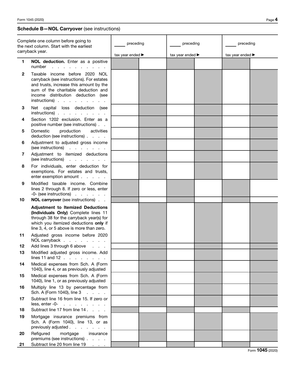 IRS Form 1045 Application for Tentative Refund, Page 4