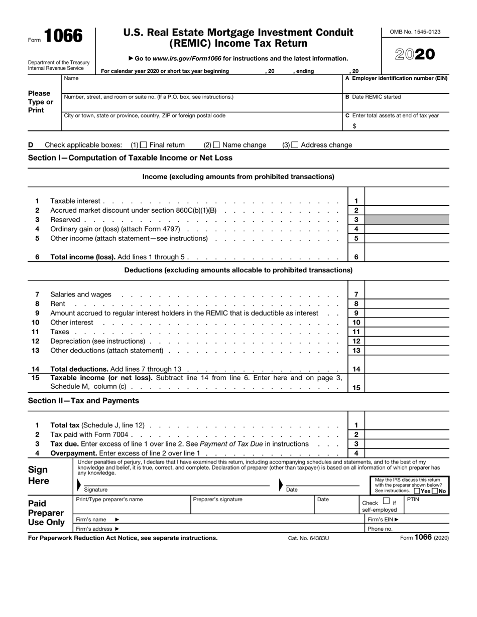 IRS Form 1066 Download Fillable PDF or Fill Online U.S. Real Estate