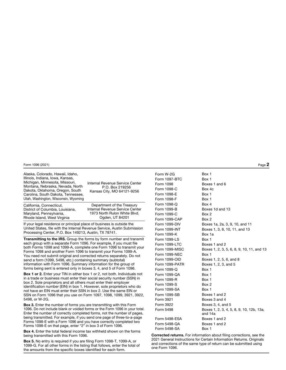 IRS Form 1096 Annual Summary and Transmittal of U.S. Information Returns, Page 3