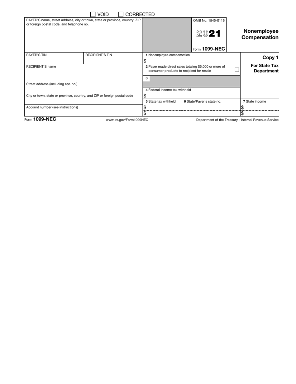 Irs Form 1099 Nec Download Fillable Pdf Or Fill Online Nonemployee Compensation 2021 7582