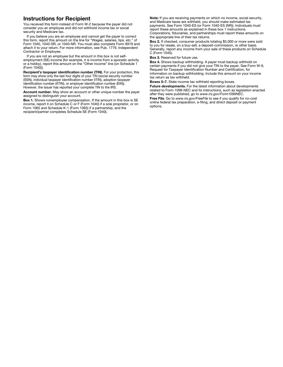 IRS Form 1099-NEC Nonemployee Compensation, Page 5