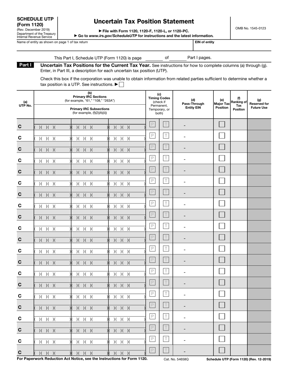 IRS Form 1120 Schedule UTP Uncertain Tax Position Statement, Page 2