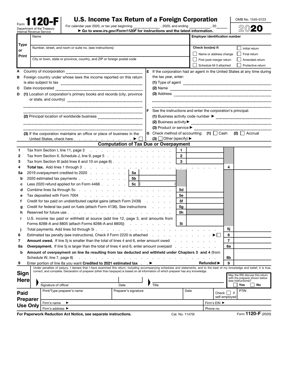 IRS Form 1120F Download Fillable PDF or Fill Online U.S. Tax
