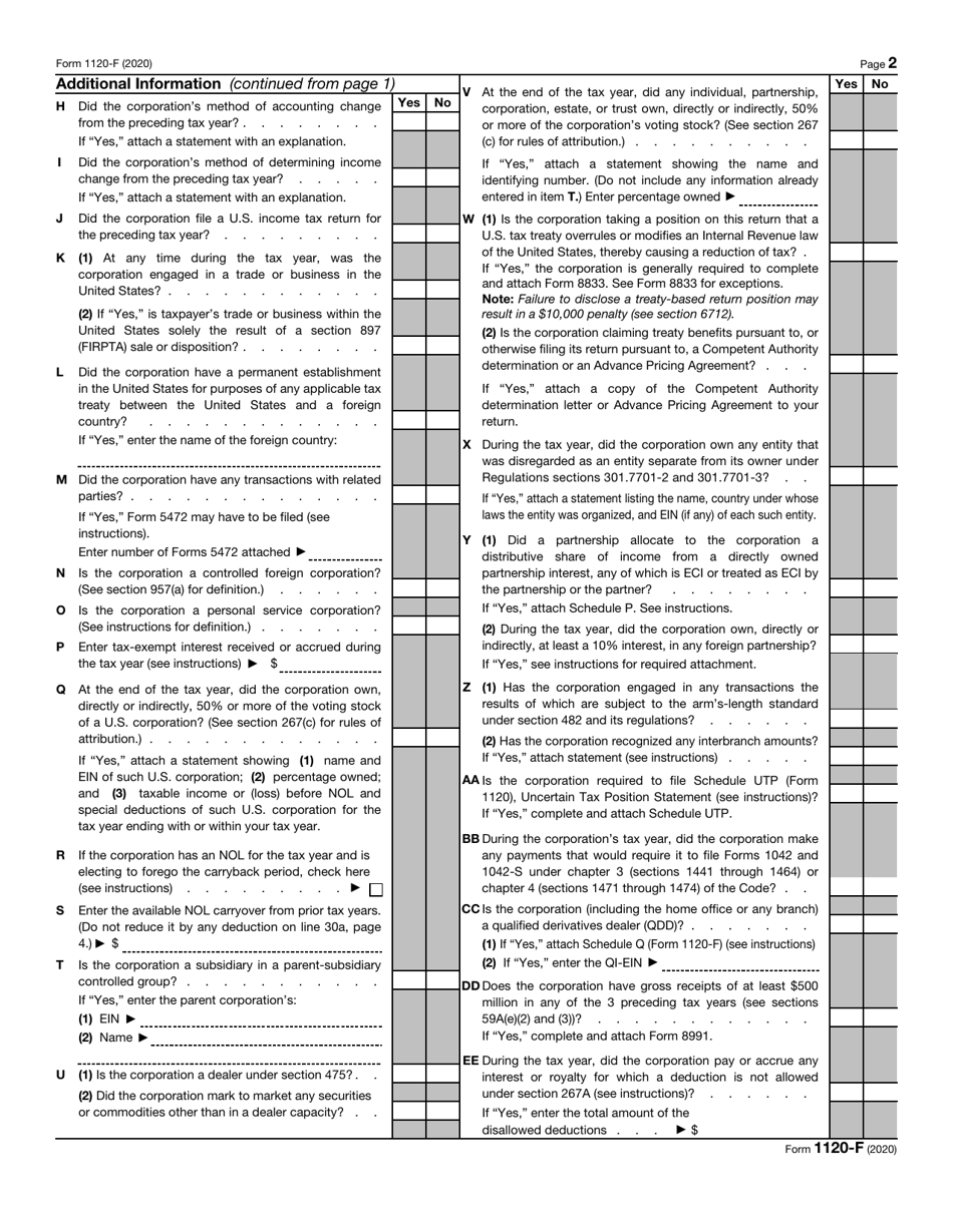IRS Form 1120-F U.S. Income Tax Return of a Foreign Corporation, Page 2