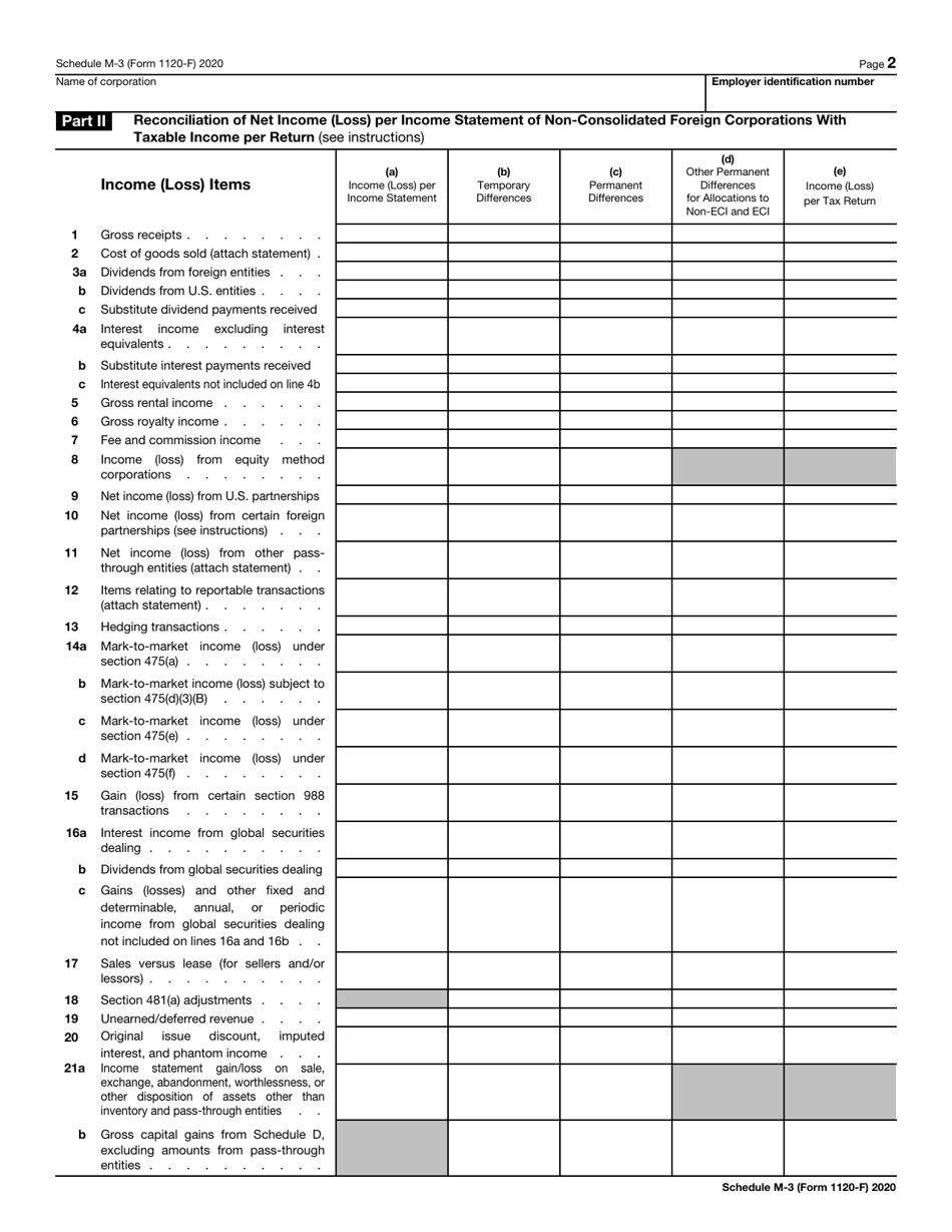 IRS Form 1120-F Schedule M-3 Net Income (Loss) Reconciliation for Foreign Corporations With Reportable Assets of $10 Million or More, Page 2