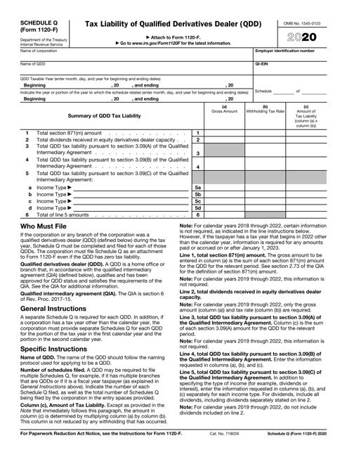 IRS Form 1120-F Schedule Q 2020 Printable Pdf