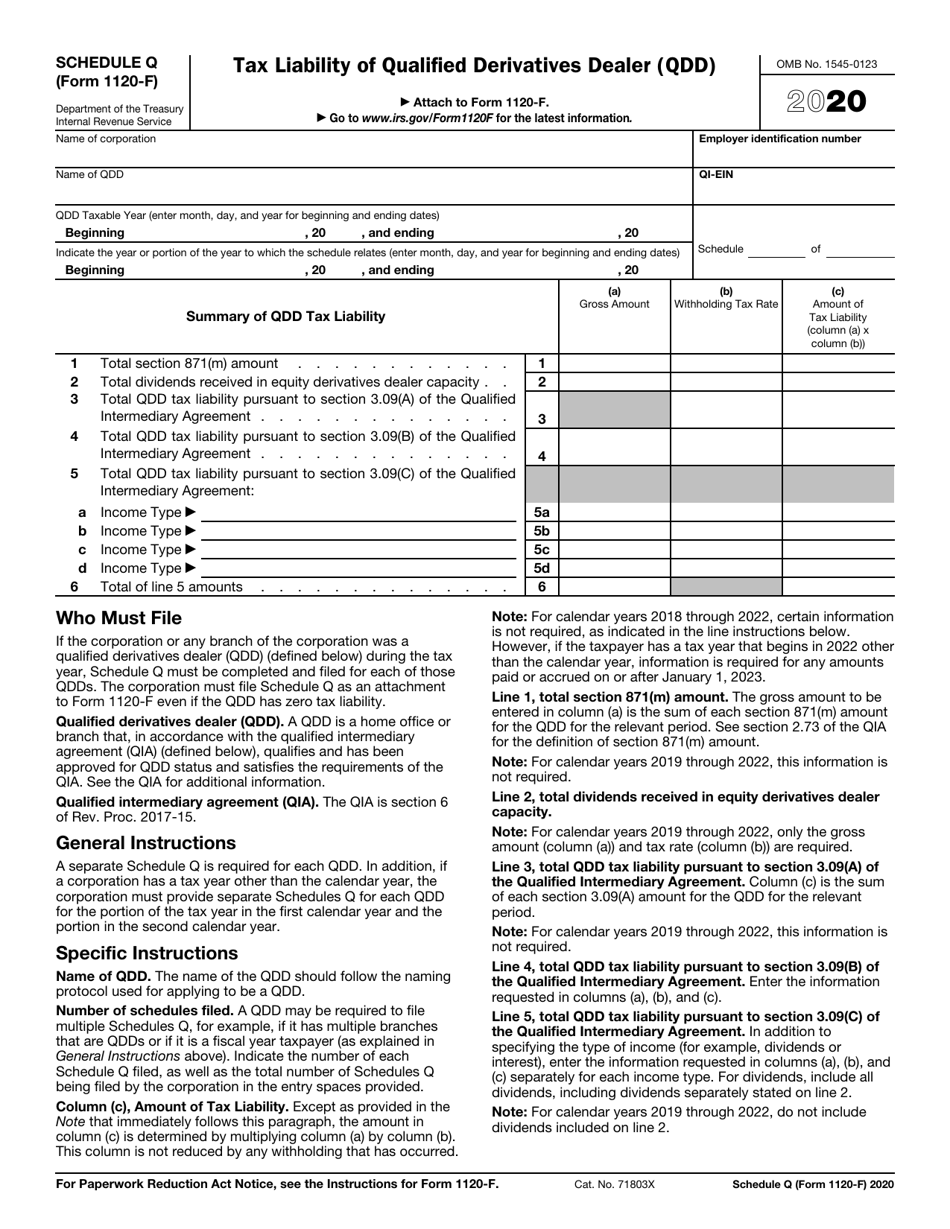 IRS Form 1120-F Schedule Q Tax Liability of Qualified Derivatives Dealer (Qdd), Page 1