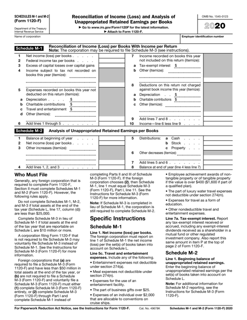 IRS Form 1120-F Schedule M-1, M-2 2020 Printable Pdf