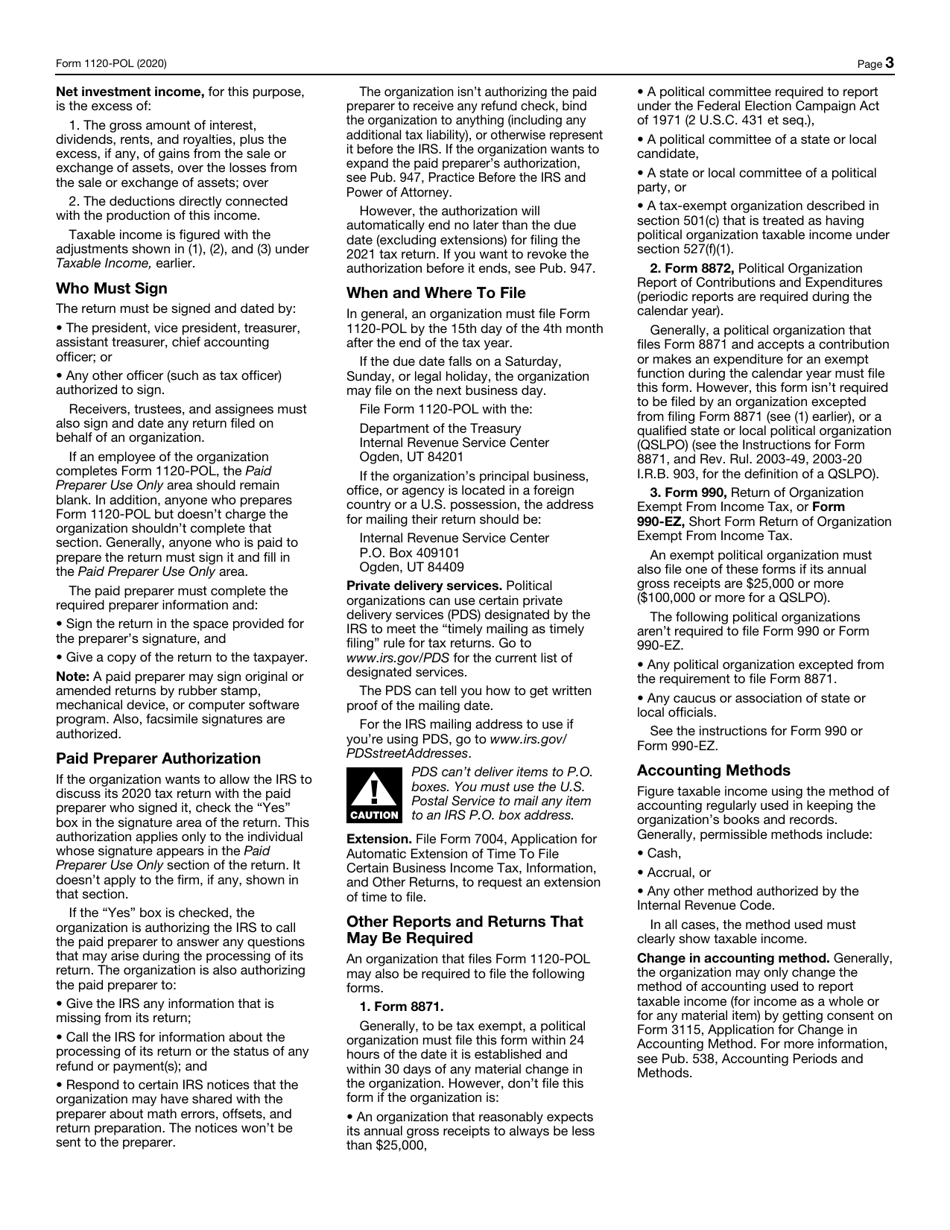 IRS Form 1120-POL U.S. Income Tax Return for Certain Political Organizations, Page 3