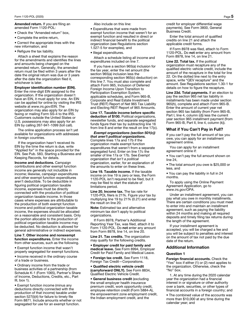 IRS Form 1120-POL U.S. Income Tax Return for Certain Political Organizations, Page 5