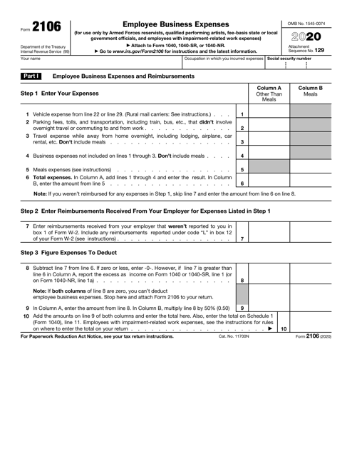 IRS Form 2106 2020 Printable Pdf