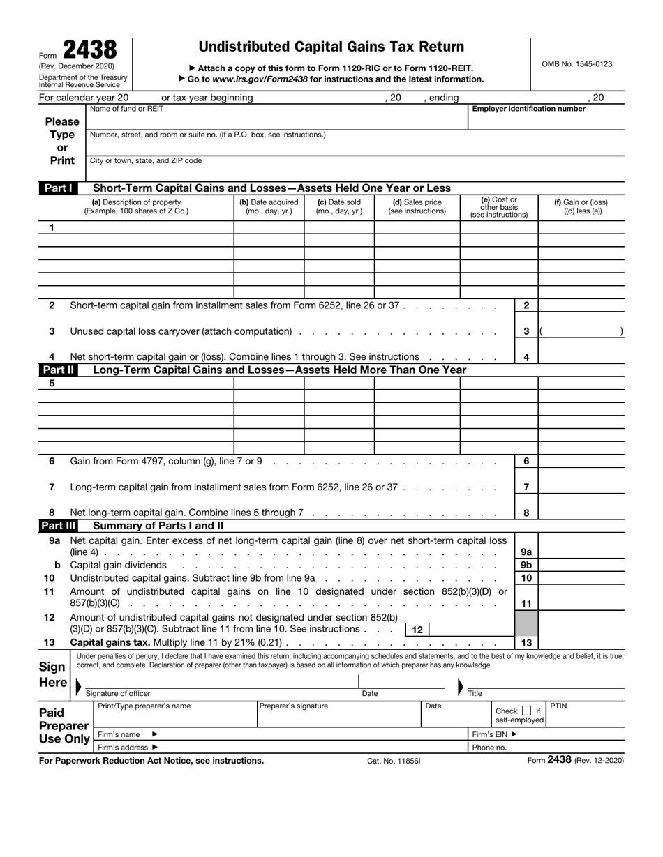 Irs Form 2438 Download Fillable Pdf Or Fill Online Undistributed Capital Gains Tax Return
