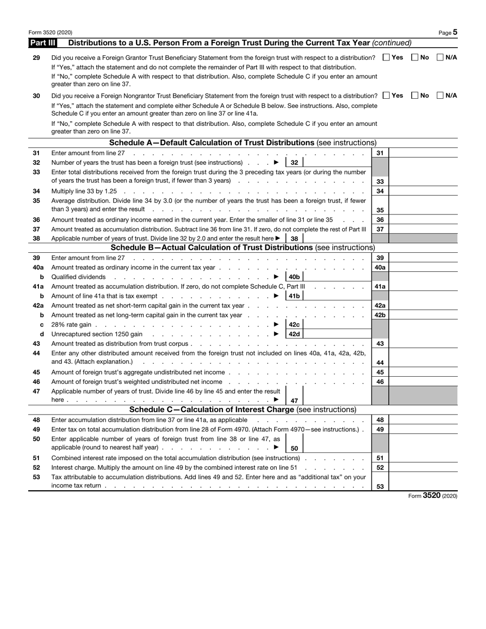 Irs Form 3520 Download Fillable Pdf Or Fill Online Annual Return To Report Transactions With 0501