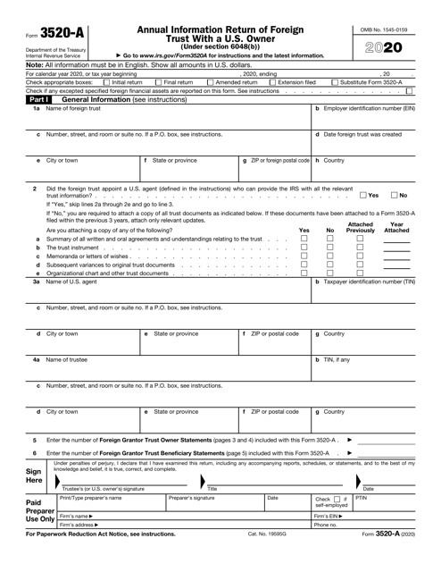 IRS Form 3520-A 2020 Printable Pdf