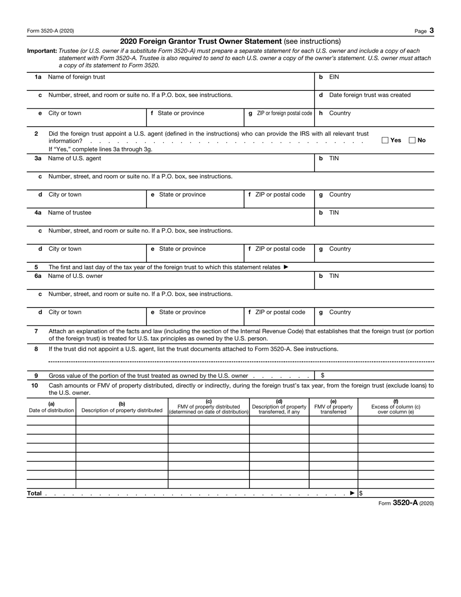 IRS Form 3520-A Annual Information Return of Foreign Trust With a U.S. Owner, Page 3