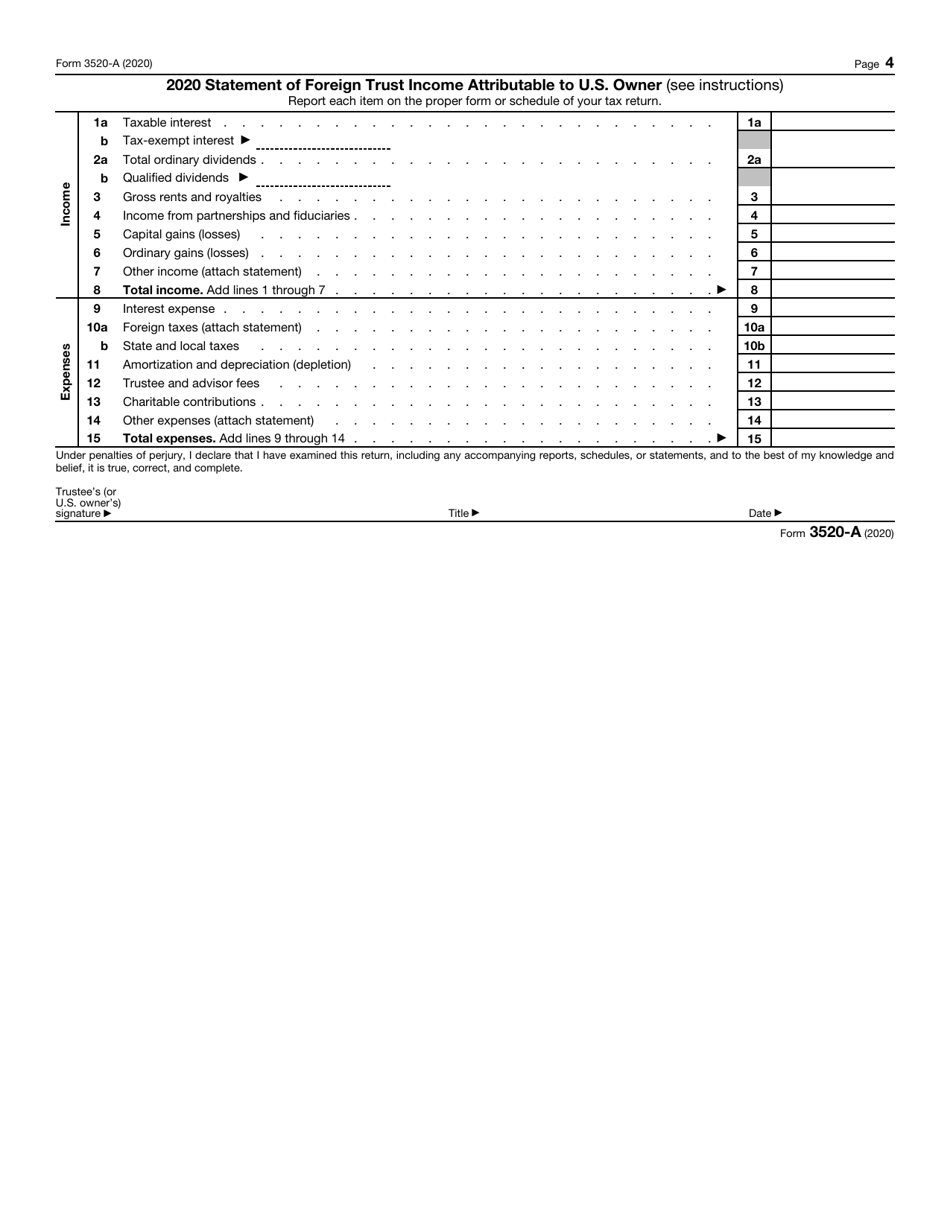 IRS Form 3520-A Annual Information Return of Foreign Trust With a U.S. Owner, Page 4