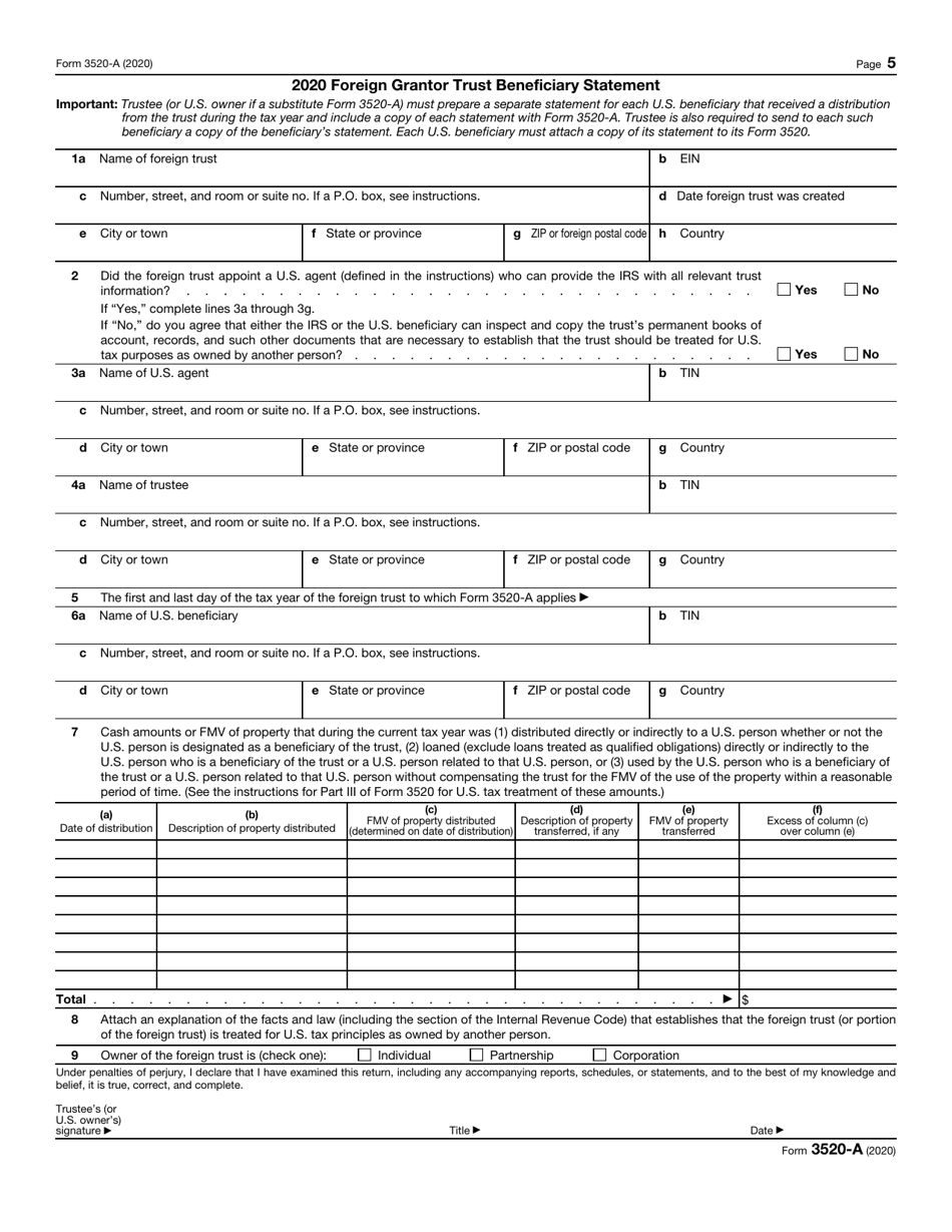 IRS Form 3520-A Annual Information Return of Foreign Trust With a U.S. Owner, Page 5