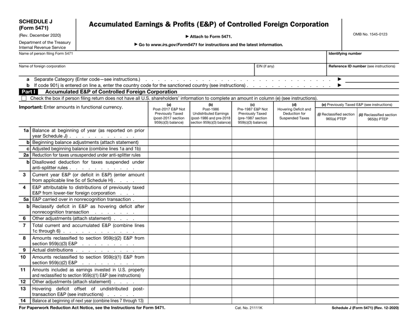 IRS Form 5471 Schedule J  Printable Pdf