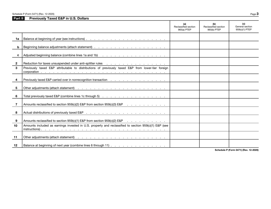 IRS Form 5471 Schedule P Previously Taxed Earnings and Profits of U.S. Shareholder of Certain Foreign Corporations, Page 3