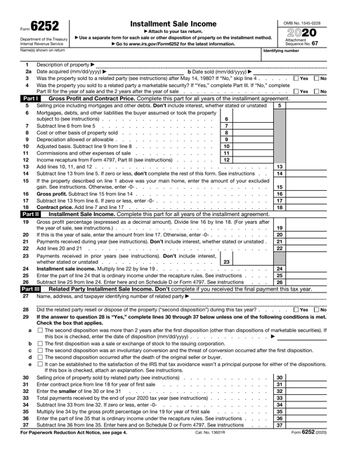 IRS Form 6252 2020 Printable Pdf