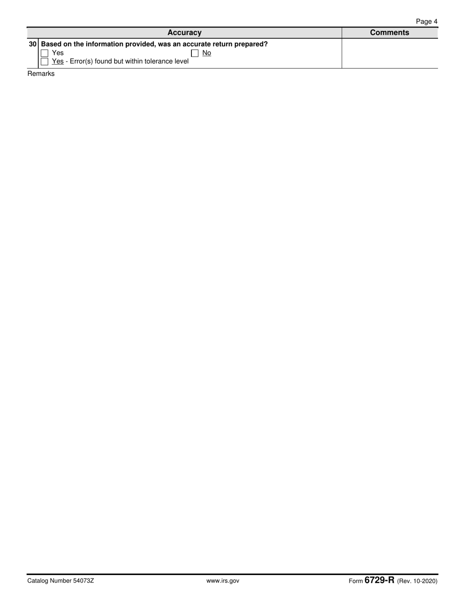 IRS Form 6729-R Qss Return Review Sheet, Page 4