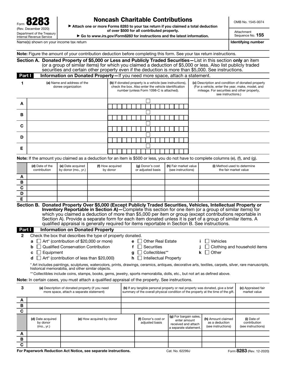 Form 8283 Fillable Printable Forms Free Online