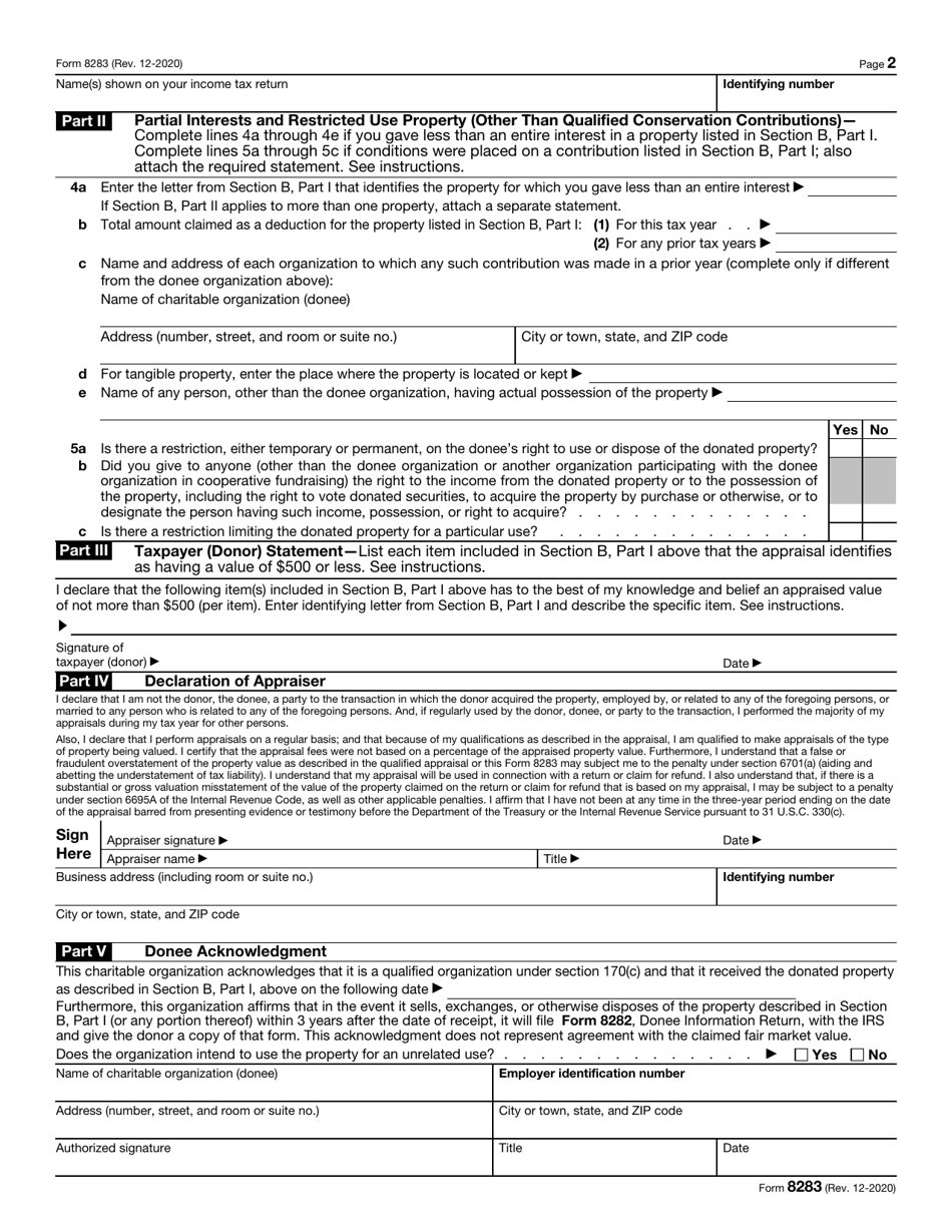 IRS Form 8283 Fill Out, Sign Online and Download Fillable PDF