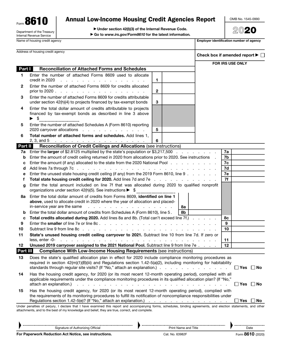 IRS Form 8610 Annual Low-Income Housing Credit Agencies Report, Page 1