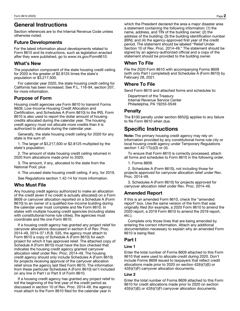 IRS Form 8610 Annual Low-Income Housing Credit Agencies Report, Page 2