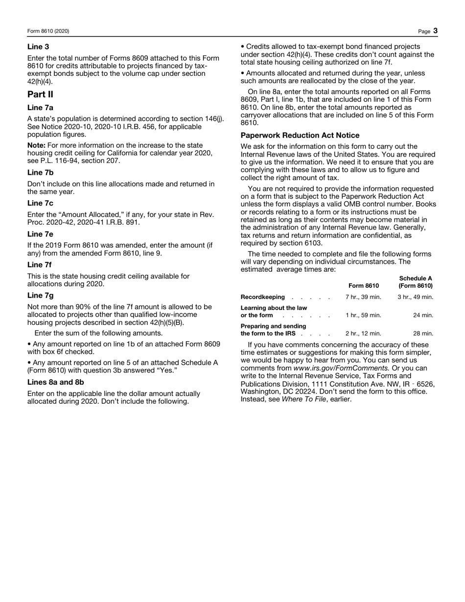 IRS Form 8610 Annual Low-Income Housing Credit Agencies Report, Page 3
