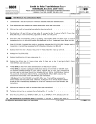 Document preview: IRS Form 8801 Credit for Prior Year Minimum Tax - Individuals, Estates, and Trusts