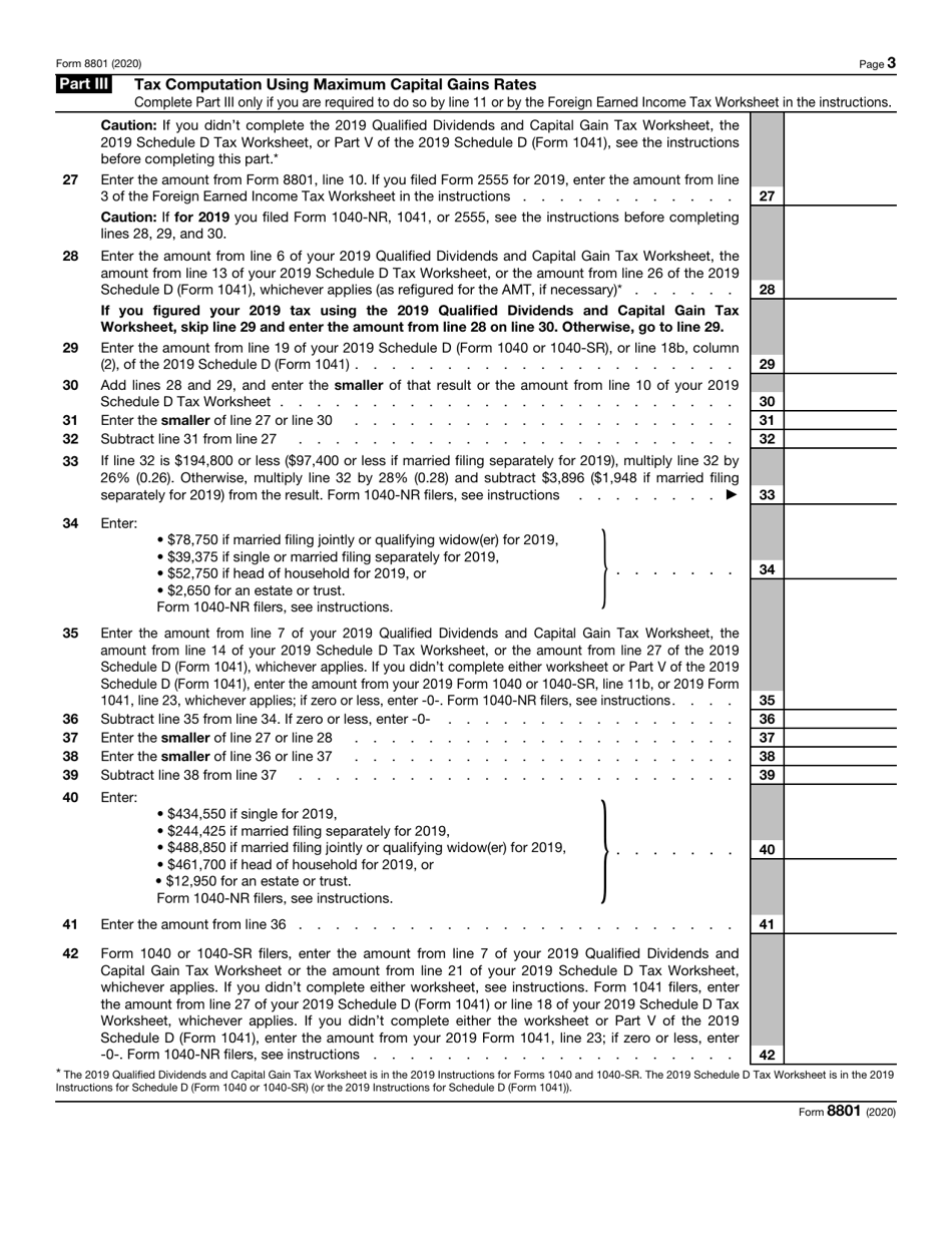 IRS Form 8801 Credit for Prior Year Minimum Tax - Individuals, Estates, and Trusts, Page 3