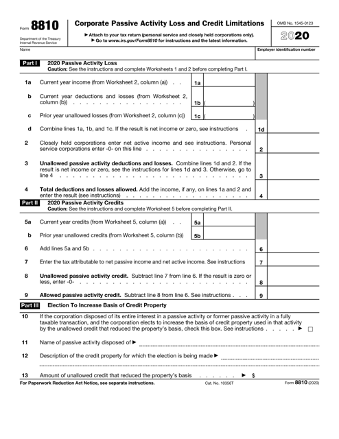 IRS Form 8810 2020 Printable Pdf