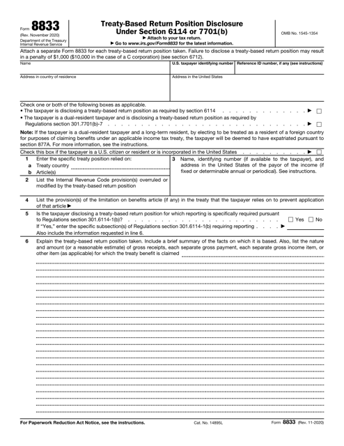 IRS Form 8833 Download Fillable PDF or Fill Online Treaty-Based 
