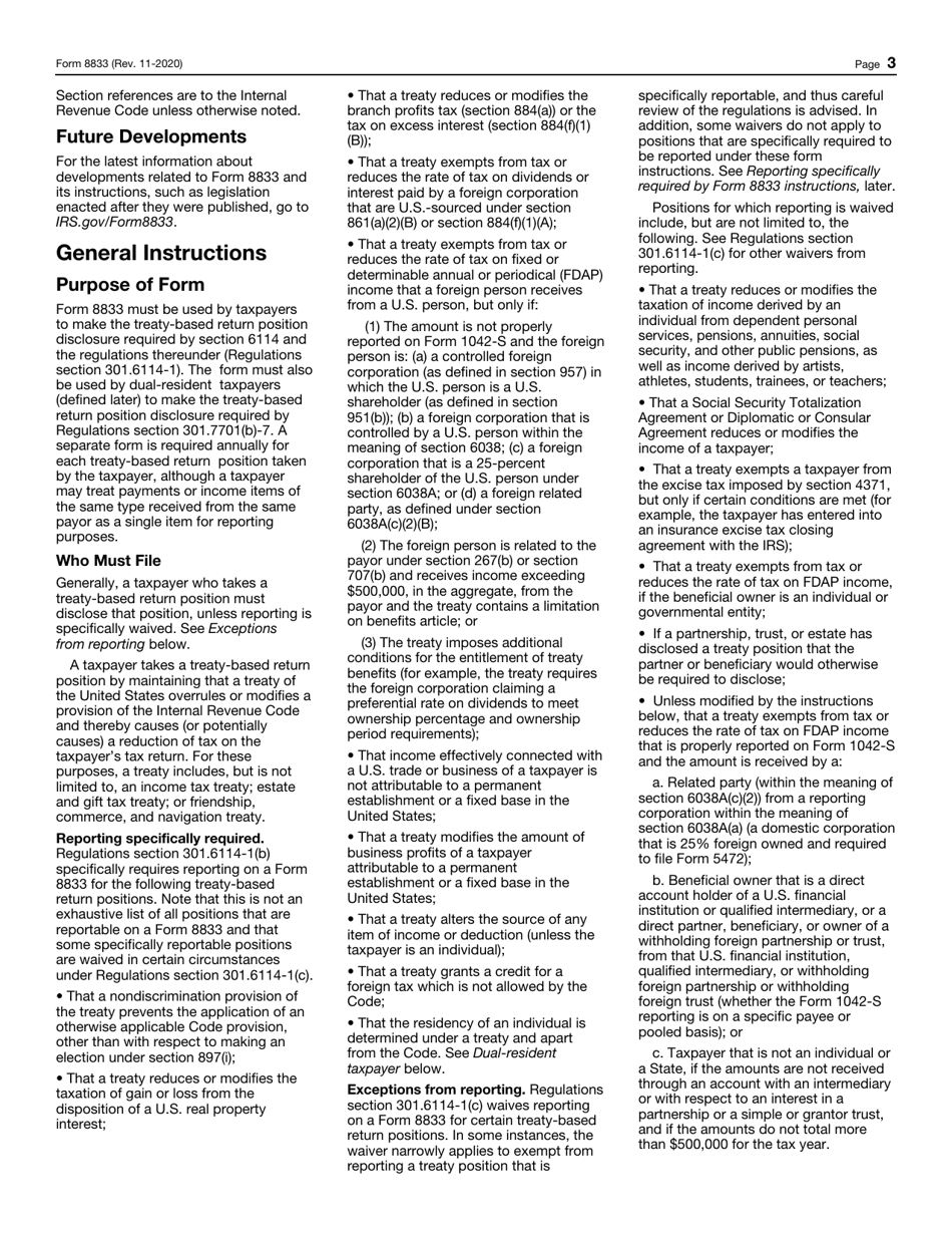 IRS Form 8833 Treaty-Based Return Position Disclosure Under Section 6114 or 7701(B), Page 3