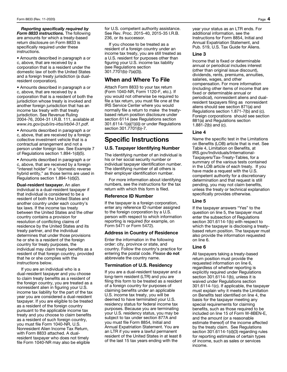 IRS Form 8833 Treaty-Based Return Position Disclosure Under Section 6114 or 7701(B), Page 4