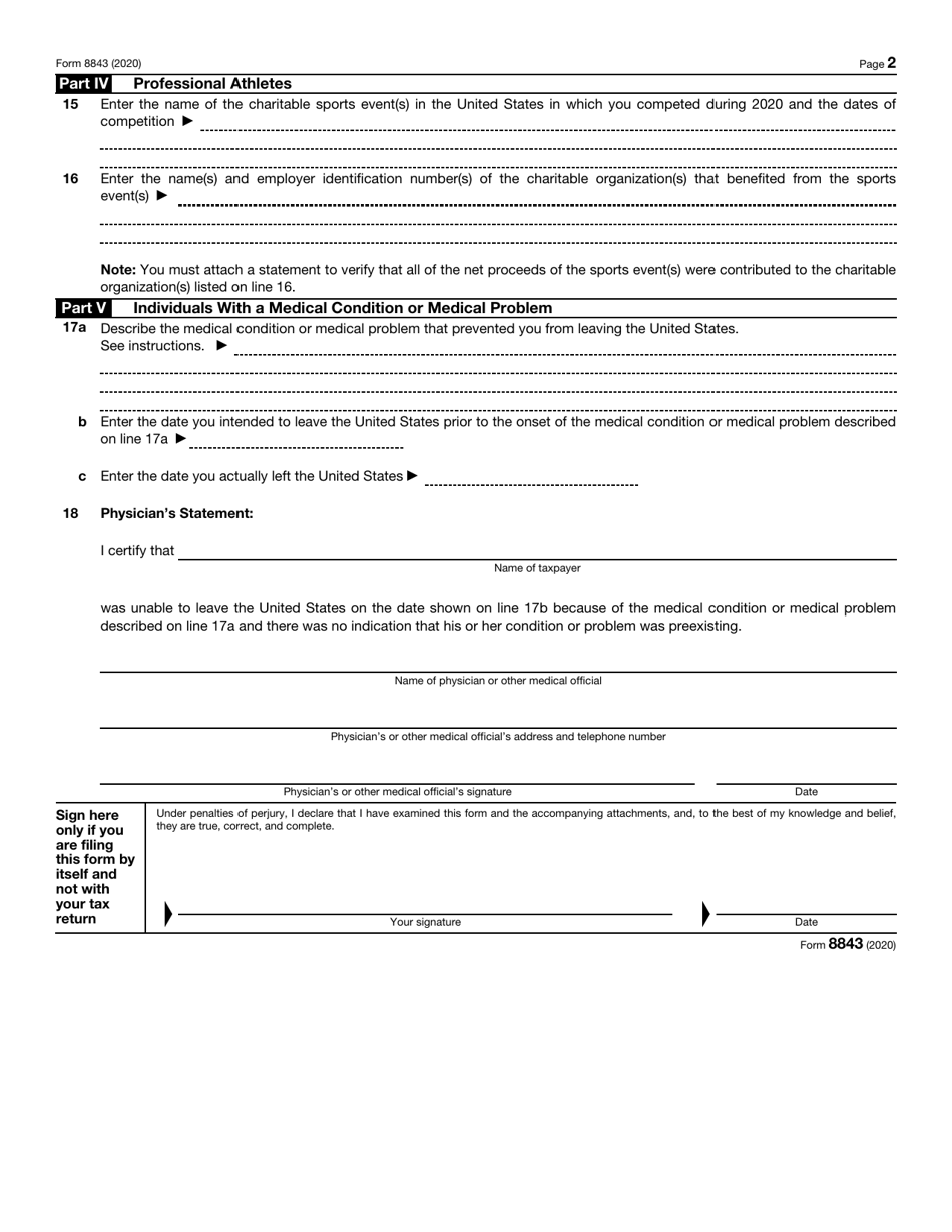 IRS Form 8843 Statement for Exempt Individuals and Individuals With a Medical Condition, Page 2
