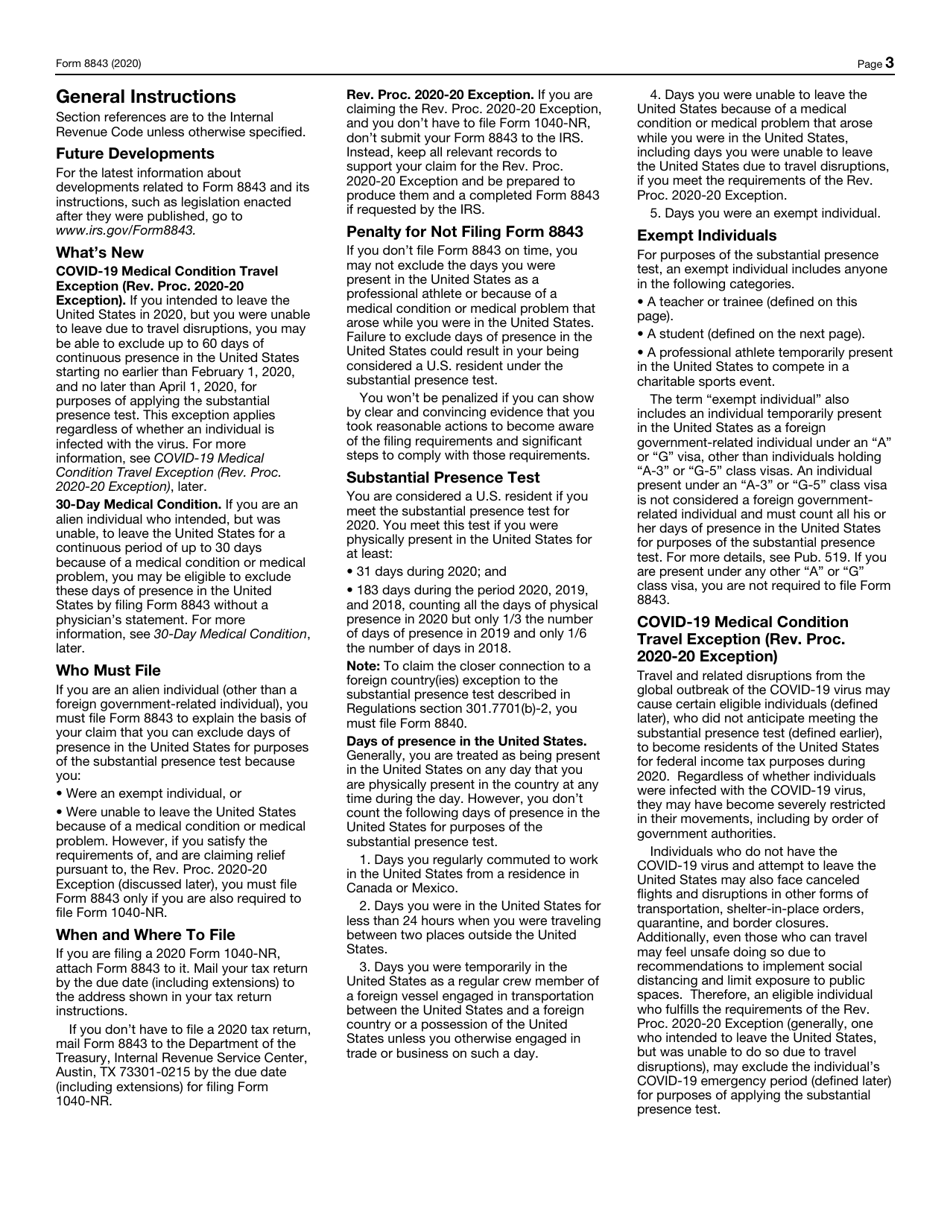 IRS Form 8843 Statement for Exempt Individuals and Individuals With a Medical Condition, Page 3