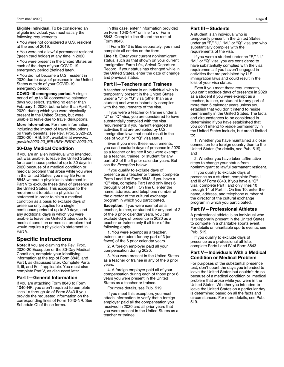 IRS Form 8843 Statement for Exempt Individuals and Individuals With a Medical Condition, Page 4