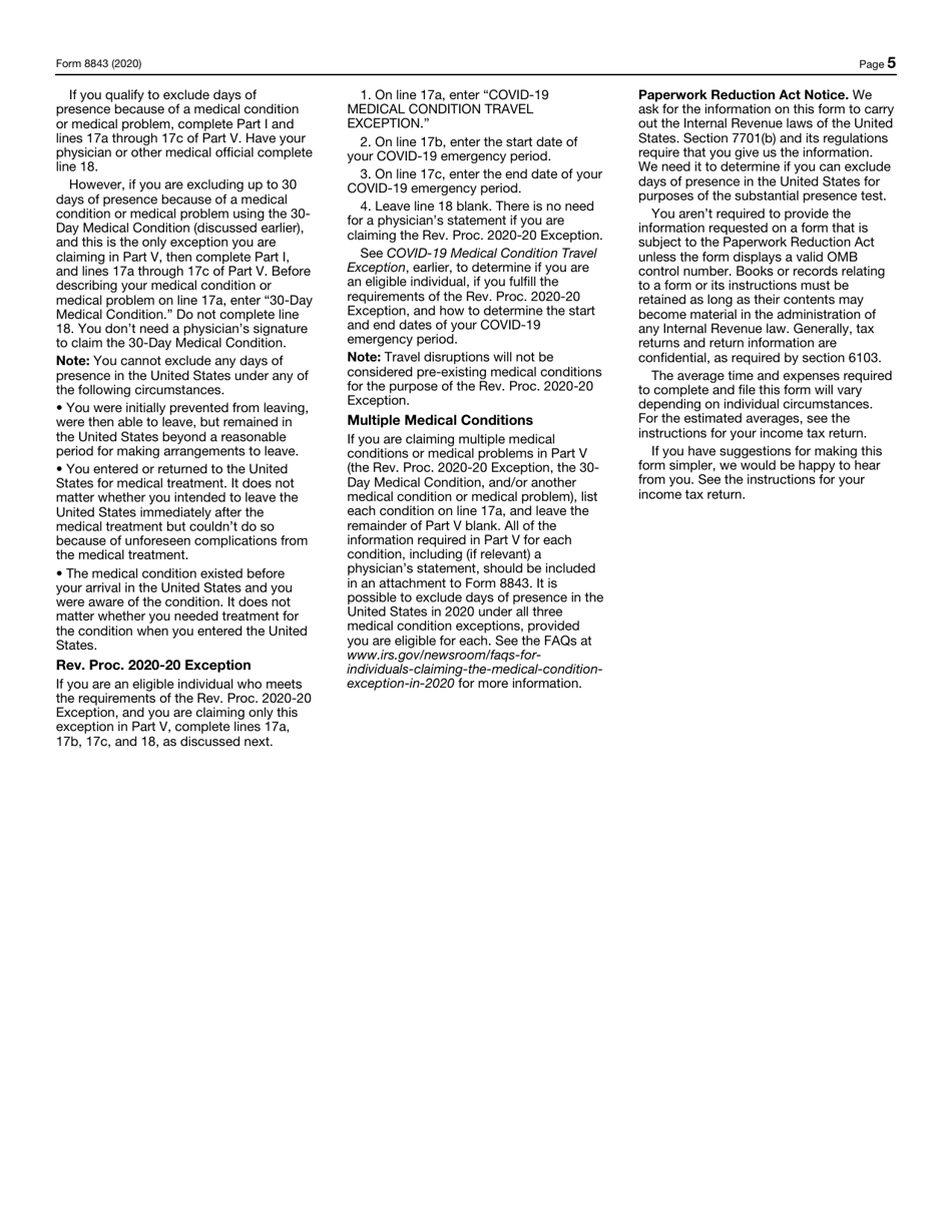 IRS Form 8843 Statement for Exempt Individuals and Individuals With a Medical Condition, Page 5