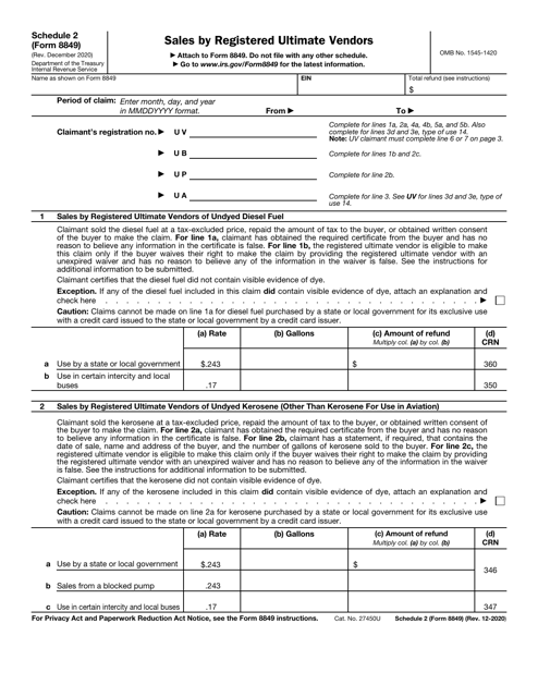 IRS Form 8849 Schedule 2 Sales by Registered Ultimate Vendors