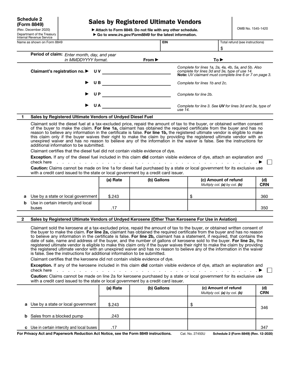IRS Form 8849 Schedule 2 Sales by Registered Ultimate Vendors, Page 1