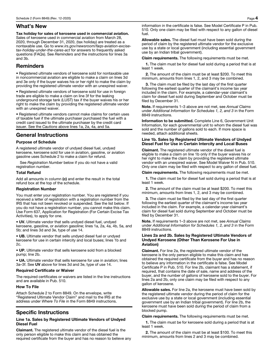 IRS Form 8849 Schedule 2 Sales by Registered Ultimate Vendors, Page 4