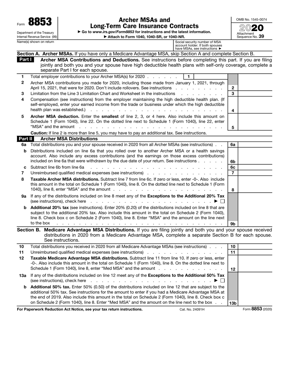 IRS Form 8853 - 2020 - Fill Out, Sign Online and Download Fillable PDF ...